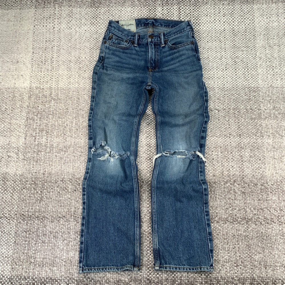 Abercrombie Kids Jeans 14 Slim Blue Distressed Straight Leg Denim